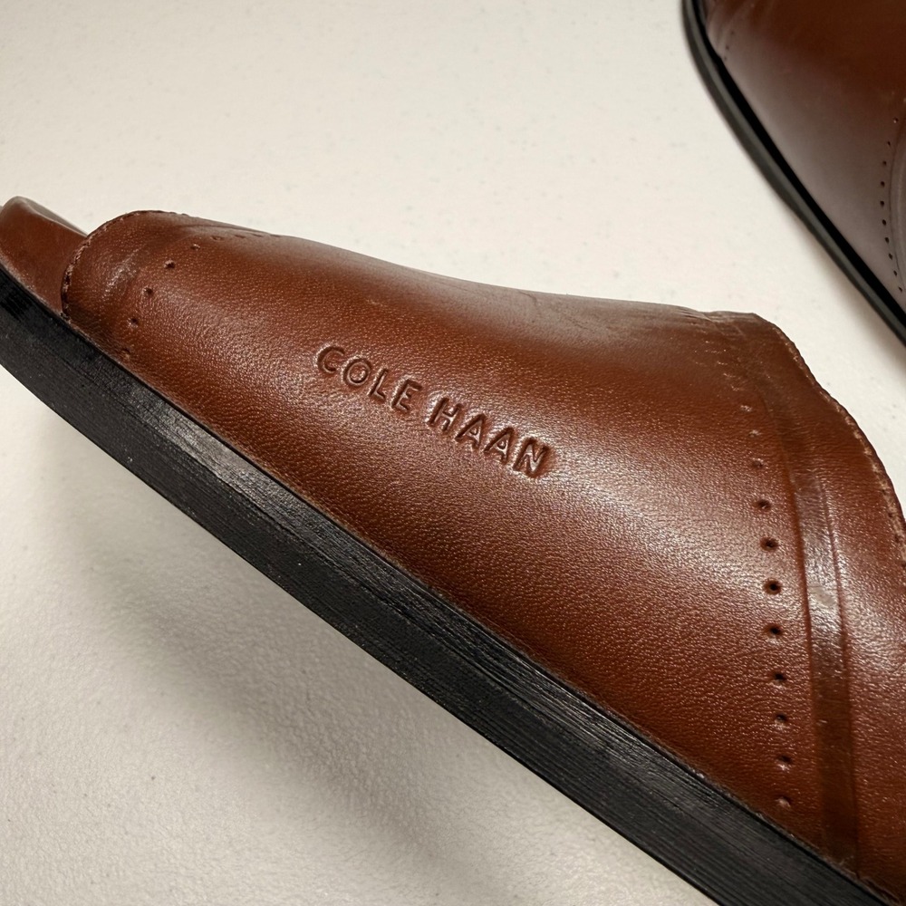 Cole Haan Mens Leather Slide Sandals Brown Grand Perforated Slides Size 12 M - Picture 9 of 12
